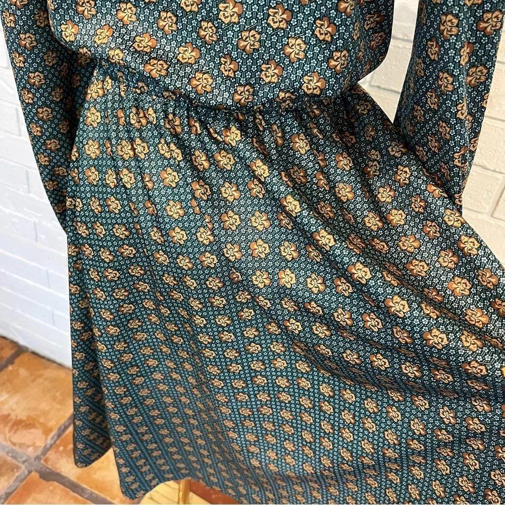 Vintage 70s 80s Floral Ruffle Midi Dress Womens medium - Picture 9 of 11